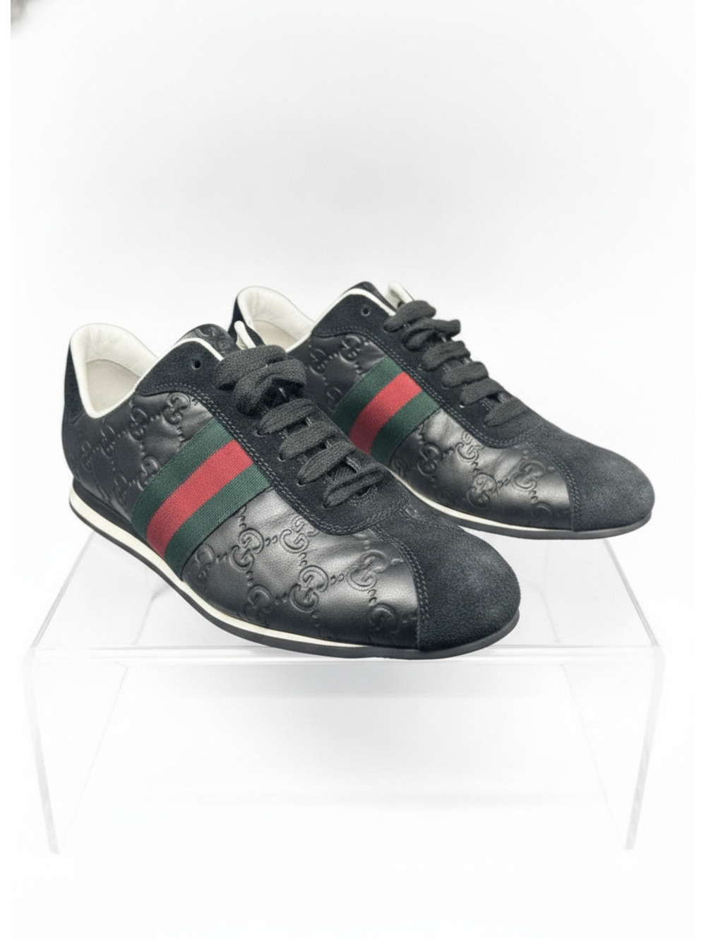 Gucci Black Leather Guccissima Web Low Top Sneaker 38